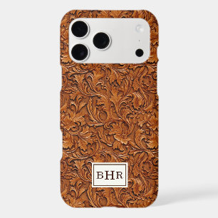 Brown Tooled Leather Monogrammed