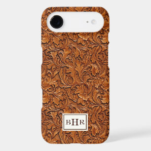 Brown Tooled Leather Monogrammed
