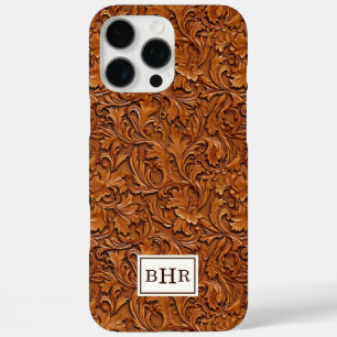 Brown Tooled Leather Monogrammed iPhone 16 Pro Max Case