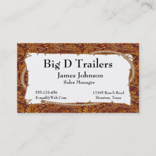 Brown Tooled Leather Print With Rope Sign Business Card