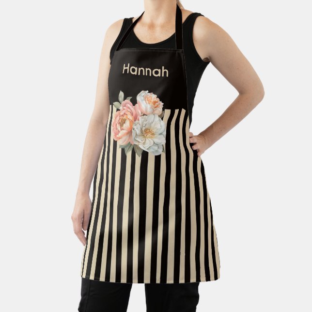 Brown Top with Beige Stripes Floral  Apron (Insitu)