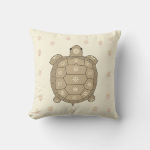 Brown Tortoise Art & Flowers on Champagne Beige Cushion