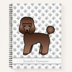 Brown Toy Poodle Cute Cartoon Dog & Custom Text Notebook
