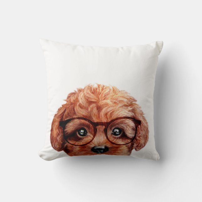 Brown toy poodle with glasses cushion (Front)