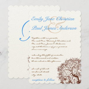 Brown Tree Aqua Blue Font Wedding Invitation