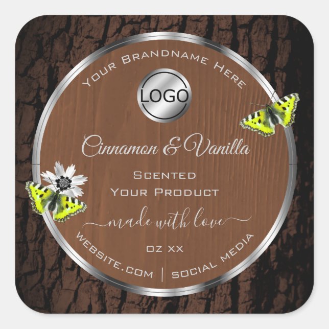 Brown Tree Bark Silver Frame Product Labels Logo (Front)