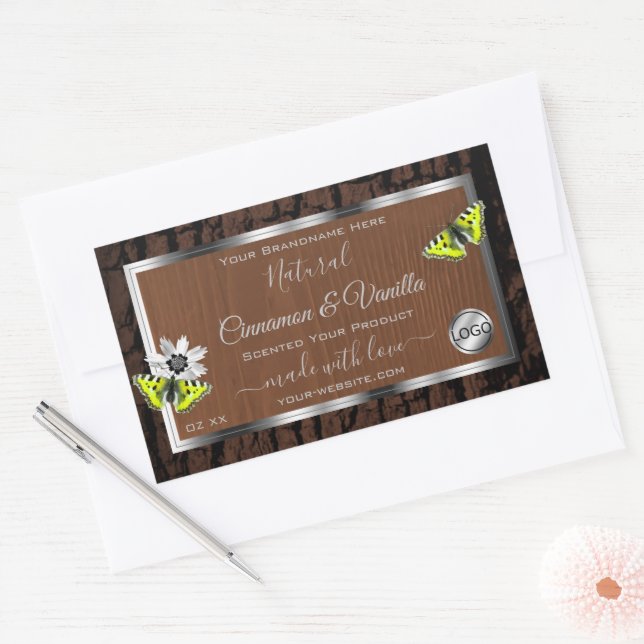 Brown Tree Bark Silver Frame Product Labels Logo (Envelope)