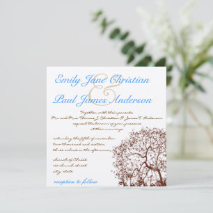 Brown Tree Bright Blue Font Wedding Invitation