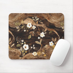 Brown Tree Floral Mouse Pad