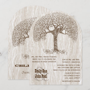 Brown Tree Love Bird Yellow Woodgrain Wedding Invitation
