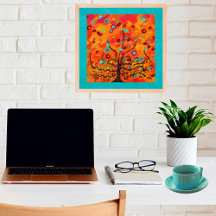 Brown Tree Of Life W/ Flowers & Orange Colour Boho