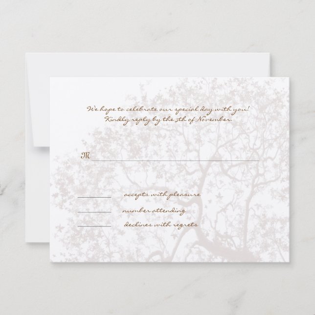 Brown Tree Wedding Monogram Response Card (Front)