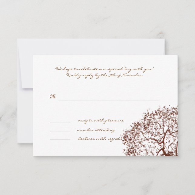 Brown Tree Wedding Monogram Response Card (Front)