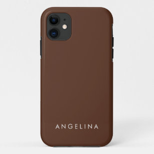 Brown Trendy Modern Minimalist Plain Add Name Case-Mate iPhone Case
