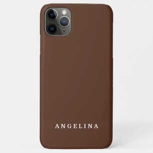 Brown Trendy Modern Minimalist Plain Add Name Case-Mate iPhone Case