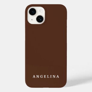 Brown Trendy Modern Minimalist Plain Add Name Case-Mate iPhone 14 Case