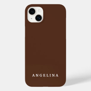 Brown Trendy Modern Minimalist Plain Add Name Case-Mate iPhone 14 Plus Case