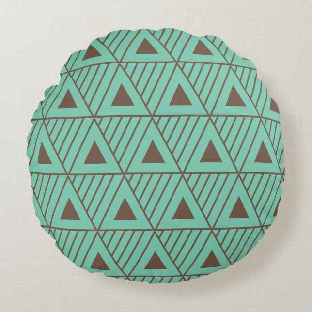 Brown Triangles Modern Pattern Custom Background Round Cushion (Front)
