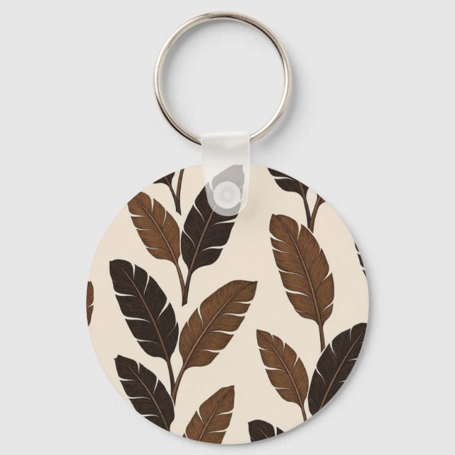 Brown Tropical Banana Leaves Pattern Keychain (Front)