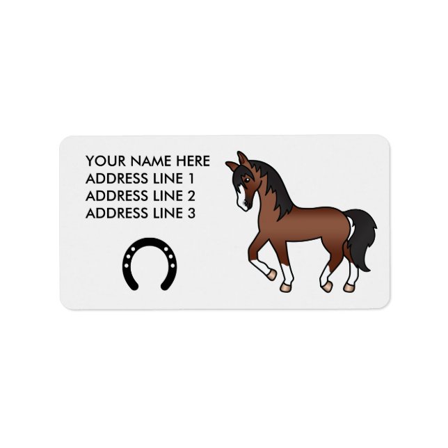 Brown Trotting Cartoon Horse Label (Front)