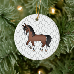 Brown Trotting Horse Cute Cartoon Illustration Ceramic Tree Decoration