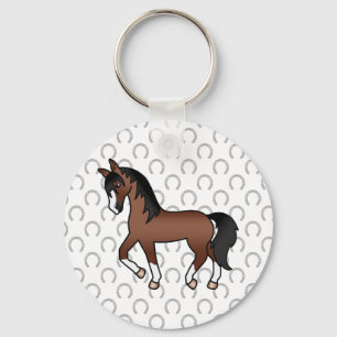 Brown Trotting Horse Cute Cartoon Illustration Key Ring