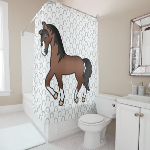 Brown Trotting Horse Cute Cartoon Illustration Shower Curtain