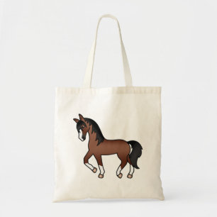 Brown Trotting Horse Cute Cartoon Illustration Tote Bag
