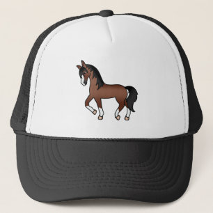 Brown Trotting Horse Cute Cartoon Illustration Trucker Hat
