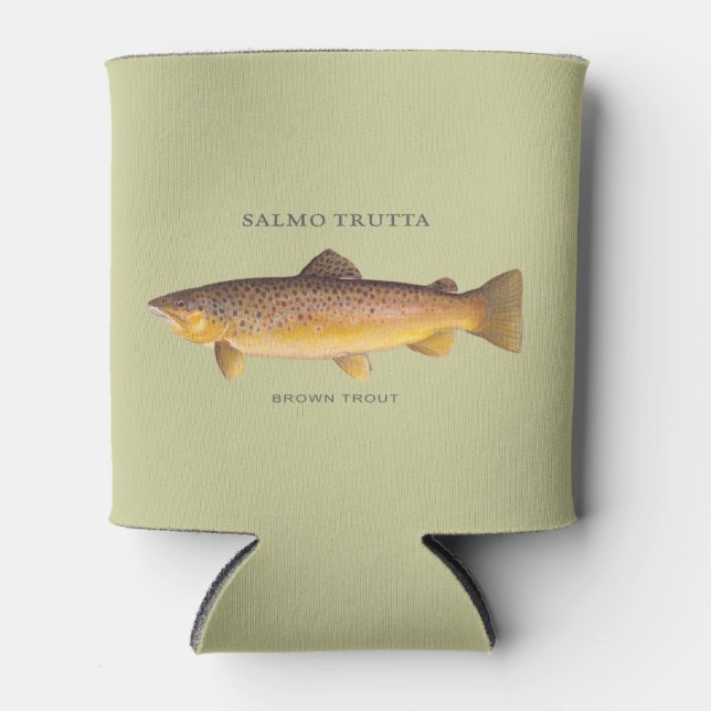 Brown Trout fish with vintage illustration Can Cooler (Front)