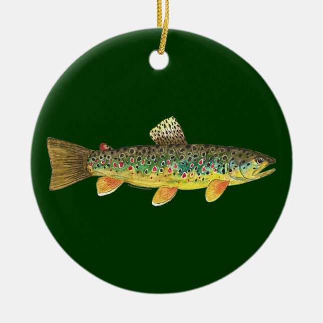Brown Trout Fishing Ceramic Tree Decoration (Front)