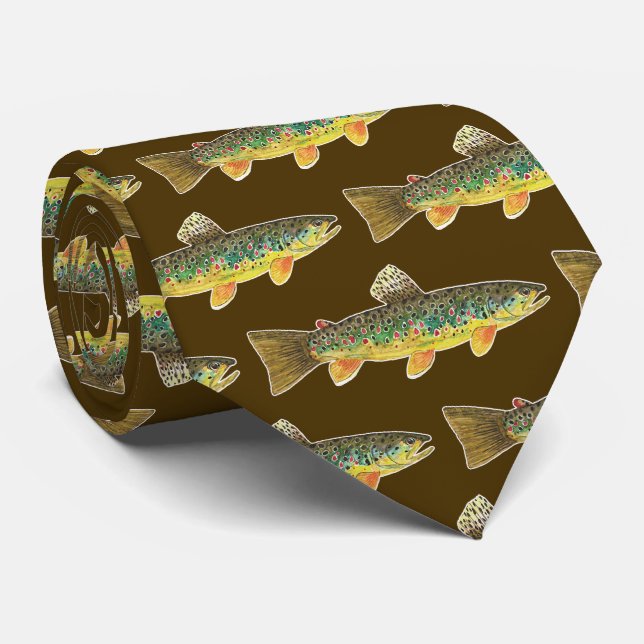 Brown Trout Fly Fishing Angler Fisherman's Brown Tie (Rolled)