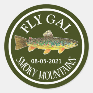 Brown Trout Fly Fishing FLY GAL Custom Angler's Classic Round Sticker