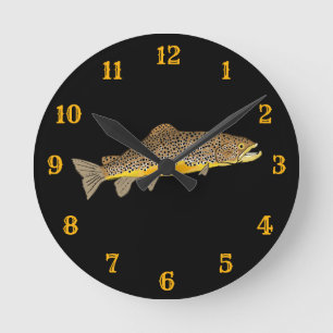 Brown Trout Fly Fishing Round Clock