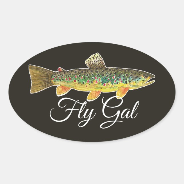 Brown Trout Fly Fishing Woman's Oval Sticker (Front)