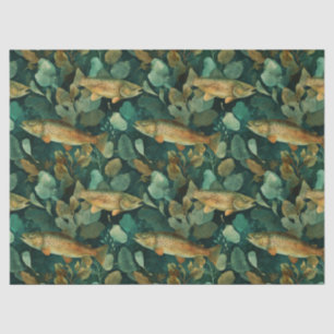 Brown Trout Green Watercolor Fish Nature Decoupage Tissue Paper