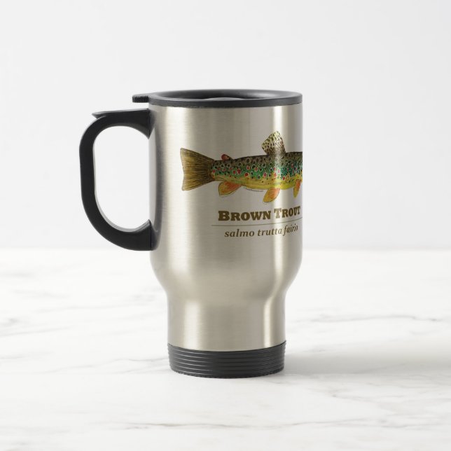 Brown Trout Latin Ichthyology Travel Mug (Left)