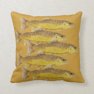 Brown Trout Pillow on Gold Background