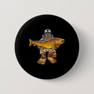 Brown Trout River Fishing Bigfoot Hunting Fisherme 6 Cm Round Badge