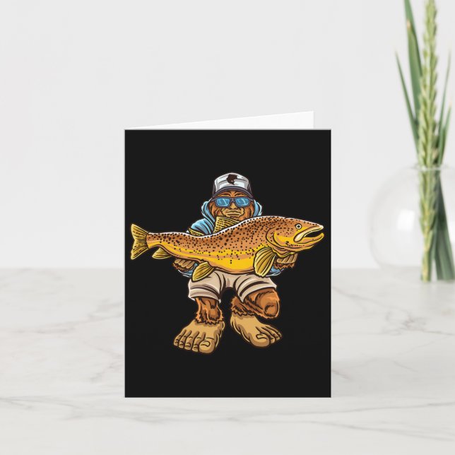 Brown Trout River Fishing Bigfoot Hunting Fisherme Card (Front)