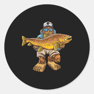 Brown Trout River Fishing Bigfoot Hunting Fisherme Classic Round Sticker