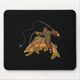 Brown Trout River Fishing Bigfoot Hunting Fisherme Mouse Pad