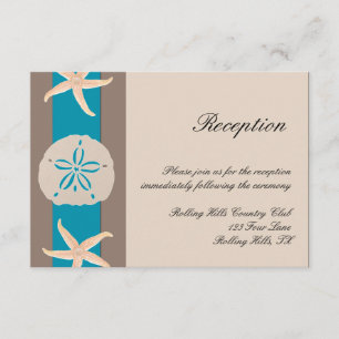 Brown Turquoise Band Starfish Wedding Reception Enclosure Card