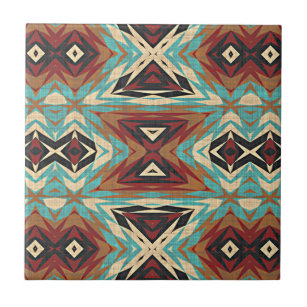 Brown Turquoise Blue Green Orange Ethnic Tribe Art Tile