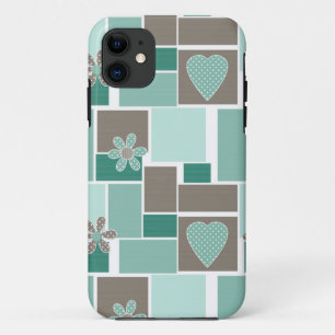 Brown turquoise patchwork of square patches  Case-Mate iPhone case