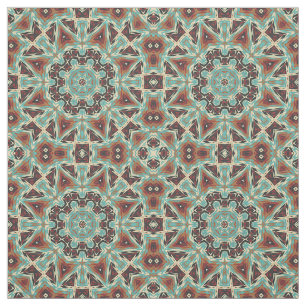 Brown Turquoise Red Orange Aztec Mosaic Pattern Fabric