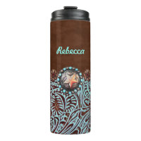 brown turquoise western country tooled leather