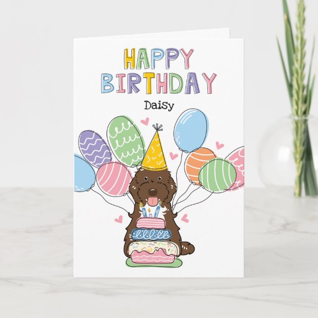 Brown Tuxedo Cockapoo Cavapoo Dog Happy Birthday Card (Front)