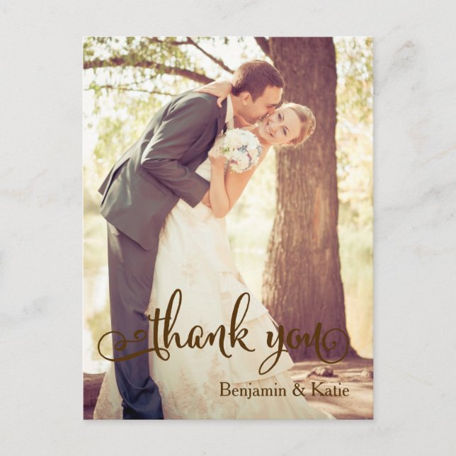 Brown Typography Wedding Thank You Postcard (Front)