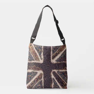 Brown Union Jack Liquid Art, Wild Animal Patterned Crossbody Bag